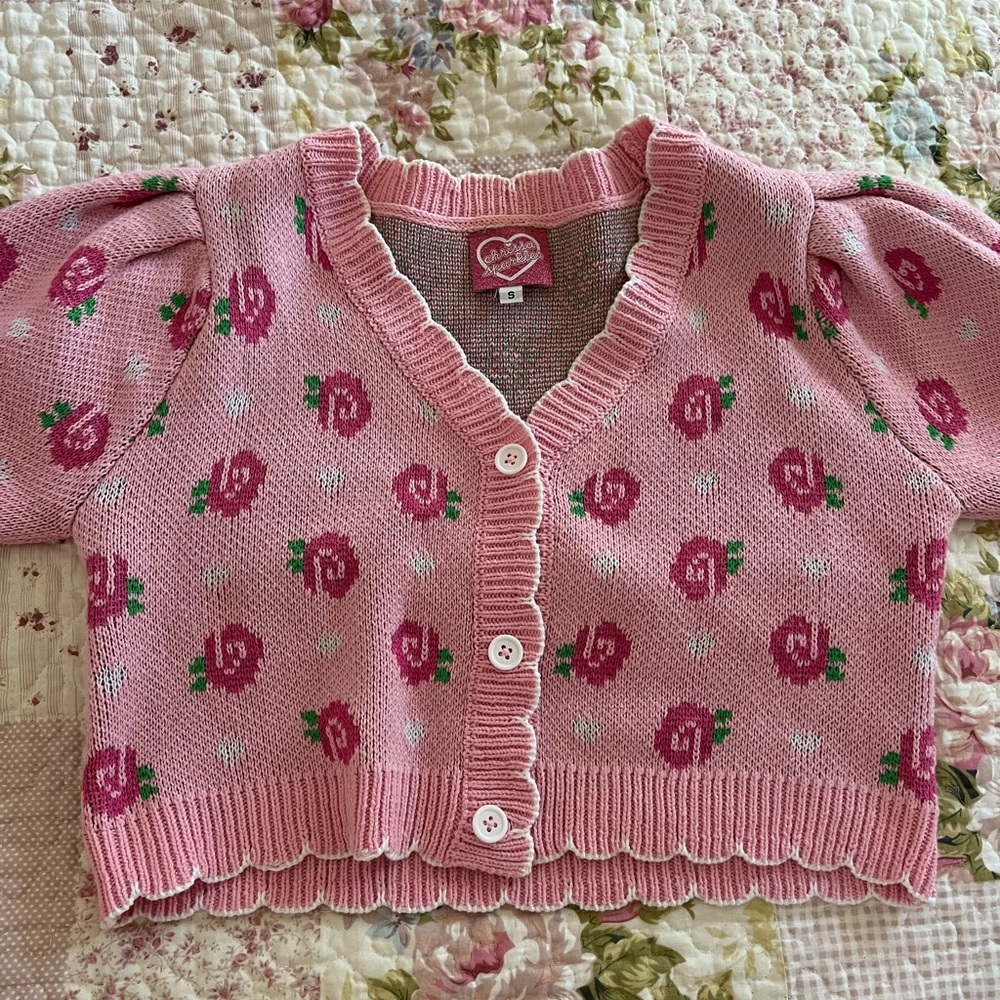 Chrissa Sparkles Cropped Barbie Floral Cardigan